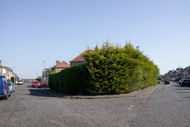 An overgrown hedge surrounds a house in Drylaw.  Hedges offer increased privacy, isolating the homeowner and emphasising the division of public and private space. Where boundaries between properties m...