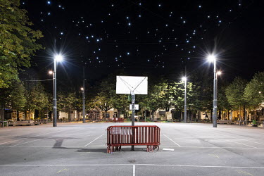 Dageraadplaats with artificial stars in Zurenborg, an Antwerp neighbourhood, on the first night of the curfew. The Belgian government instituted a nightly curfew from 11.30pm until 6.00am throughout t...