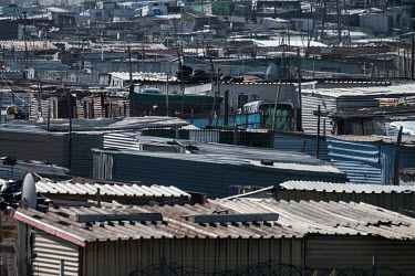 Shacks made from corrugated zinc in an over-crowded informal settlement that its residents have named Malema, after the leader of the Economic Freedom Fighters (EFF).