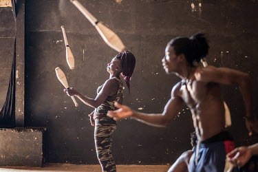 Jugglers from the Tinafan circus school during a training session at the Centre Keita Fodeba.