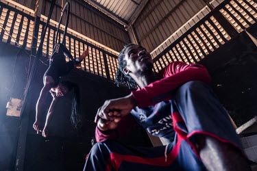 Performers from the Tinafan circus school during a training session at the Centre Keita Fodeba.