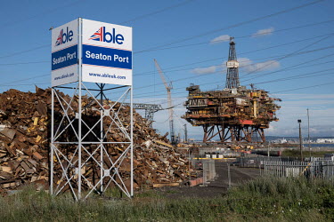 Able UK, a company that specialises in the decommissioning of large marine structures such as the Shell-Esso Brent Alpha offshore drilling platform seen in the background, as well as ships including t...