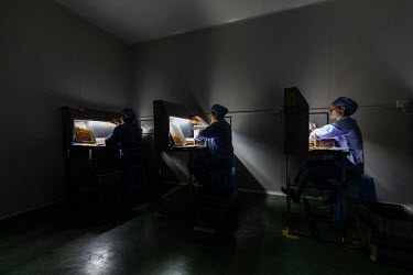 Employees examine vials of adrenaline hydrochloride injection solution at a China Grand Pharmaceutical and Healthcare Holdings Ltd. facility.