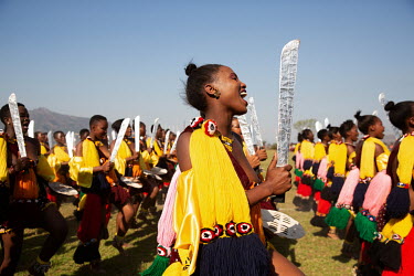 Young women ('maidens') take part in the Swazi Umhlanga or 'Reed Dance' in the Ludzidzini Royal Residence.