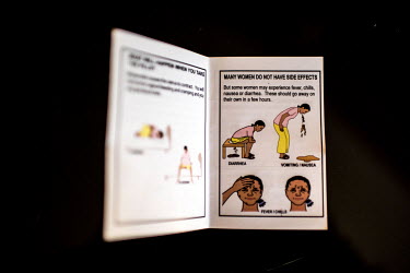 A booklet offering information about safe abortions produced by the Little Mermaids Bureau at the LMB office.