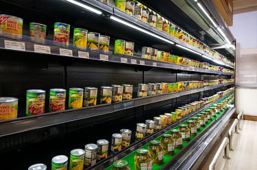 Imported canned foods displayed in a shop that caters for foreigners and North Korean elites.