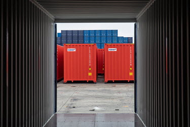 New made shipping containers at the Singamas Container Holdings factory. As part of their pledge to cut emissions by 70 percent by the end of 2017, and in response to the Chinese government's plan to...