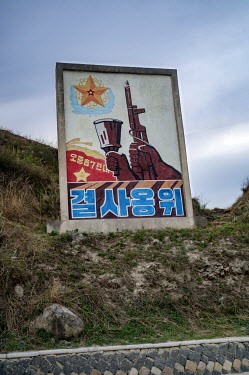 A propaganda billboard outside Wonsan.