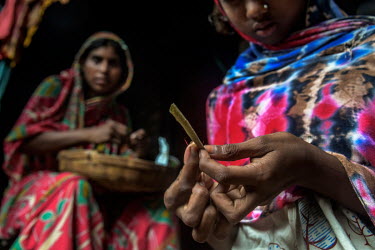 Payal Khatoon (11) (nearest camera) makes bidi (cigarettes) with her family, including her mother and grandmother, at a small house in bidi worker's colony in Aurangabad in Murshidbad district. Payal...