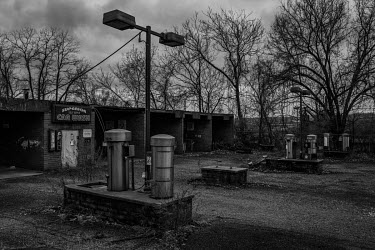 An abandoned petrol (gas) station in Braddock a town hit hard by urban decline. The population of Pittsburgh, the urban area that Braddock is a part of, has halved since its 1960s high point. Like man...