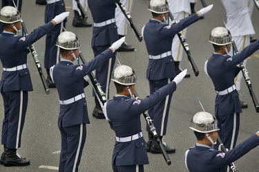 Military recruits go through their drill during official celebrations marking the 109th Taiwan (The Republic of China) National Day on 10 October 2020.