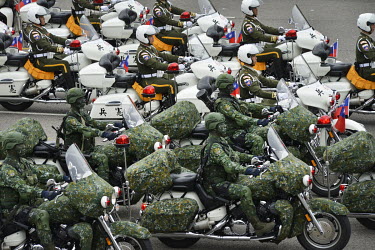 Police motorcyclists prading during official celebrations marking the 109th Taiwan (Republic of China) National Day on 10 October 2020.