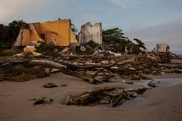 Homes homes destroyed by marine erosion in Praia do Leste, a neighbourhood in coastal city of Iguape.