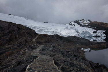 A path that leads to the Pastoruri Glacier in the Huascaran National Park. The glacier is shrinking rapidly having lost half of its surface area since 1995.