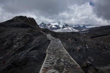 A path that leads to the Pastoruri Glacier in the Huascaran National Park. The glacier is shrinking rapidly having lost half of its surface area since 1995.
