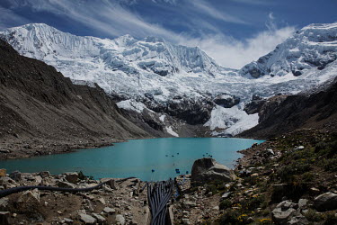 Pipes used to siphon and drain water from Lake Palcacocha in the Cordillera Blanca mountain range. Due to the increased volume of water, originating from melting glaciers around the lake, avalanches h...