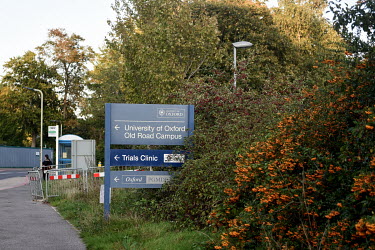 A sign leads to The Jenner Institute where trials are being undertaken at the Oxford University research institute, in order to find a vaccine for COVID-19.