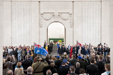 People gather at the Menin Gate to comemorate ANZAC Day, the national day of remembrance in Australia and New Zealand, held on 25 April each year.