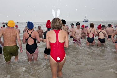 6000 people gather to swim in the icy waters of the North Sea to celebrate the New Year.