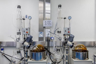 Equipment used in the extraction process of cannabis oil for medicinal use in a laboratory at the pharmaceutical company Panaxia.