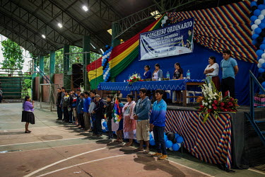 Cocaleros (coca leaf farmers) gather in a gymnasium to participate in a coca grower's congress. The region is the main production area for the coca used for the production of cocaine. Former President...