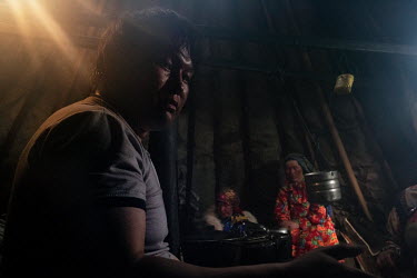 Eyko, a Nenets activist, inside his tent ('chum'). He created an internet media site called 'Golos Tundri' (Voice of the Tundra) that seeks to unite herders, fight for their rights and highlight impor...