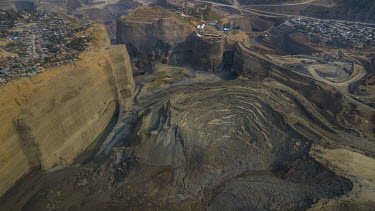 An aerial view of a disaster at a jade mining site where the collapse of a huge lake of sludge killed at least 55 workers from the companies operating at the site in Hmaw Warn Lay. According to witnes...