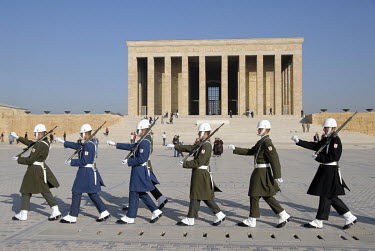 Soldiers parade in front of Anit Kabir, the mausoleum of Mustafa Kemal Ataturk.