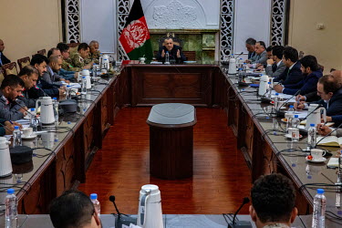 Vice-President Amrullah Saleh in a meeting with the heads of the police, army and intelligence services of Kabul.
