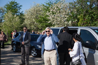 George Soros, founder and chair of the Open Society Foundation, visiting a small Roma village on the outskirts of Bucharest where the Open Society Foundation is one of the donors to a project working...