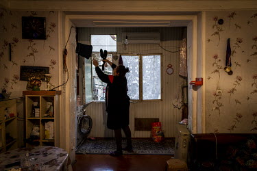 Nerzane Ibrahimova (62) in her home in an old dormitory building in the Darnagul neighbourhood of Baku, which houses thousands of refugees from Nagorno Karabakh.