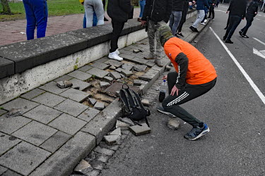 Anti-lockdown protestors gather in the city centre where they tore up paving stones to throw at the police. The demonstration turned violent, with protesters throwing rocks, police using water canon a...