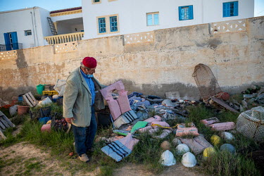 Migrants's life jackets that artist and beachcomber Moshin Lihidheb has collected from the beaches around the town of Zarzis. In addition to messages, poems and love letters in bottles, he has also fo...