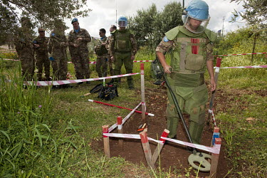 Italian UNIFIL soldiers conduct demining training at their compound in Shama.