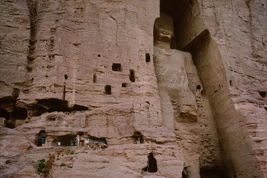 The 'Western' Bamiyan Buddha (6th-7th century CE), one of two giant rock-carved Buddha statues , prior to their destruction by the Taliban in 2001.