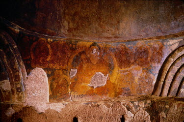 Arabic script graffiti scrawled on Buddhist frescoes on the walls that surrounded the giant Bamiyan Buddha statues (6th-7th century CE) prior to their destruction by the Taliban in 2001.