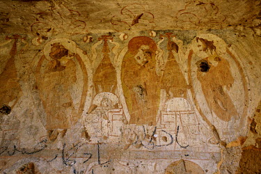 Buddhist frescoes at the site of the Bamiyan Buddha statues that were partially destroyed by the Taliban.