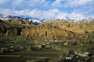 The Bamiyan Valley with the empty site of the Bamiyan Buddha statues (6th-7th century CE) after their destruction by the Taliban in 2001.