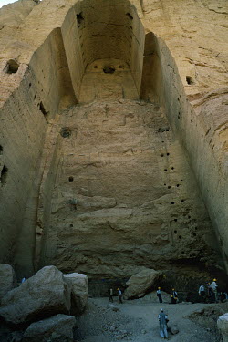 The empty niche that once contained the 'Western' Bamiyan Buddha (6th-7th century CE), one of two giant rock-carved Buddha statues destroyed by the Taliban in 2001.