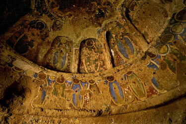 Buddhist frescoes at the site of the Bamiyan Buddha statues that were partially destroyed by the Taliban.