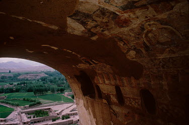 Buddhist frescoes on the walls that surrounded the giant Bamiyan Buddha statues (6th-7th century CE) prior to their destruction by the Taliban in 2001.