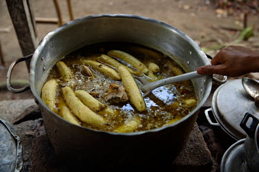 A stew that includes bananas is cooked for staff working at Foncho's finca, a plantation producing Fair Trade bananas.