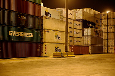 Shipping containers stacked at Santa Marta's port.