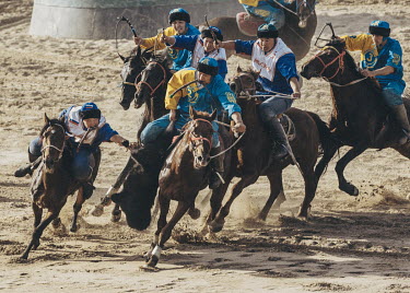 Kok Boru players from Kazakhstan and Russia compete in the 3rd place play-off match at the World Nomad Games. The Kazakh team ran out 17-1 winners in a fiercely contested match.