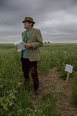 Farmer, Micheal Adam from Derbyshire, inspects the fields at Groundswell 2017, a conference and agricultural show on the subject of 'no till' farming, an event organised and hosted by John and Paul Ch...