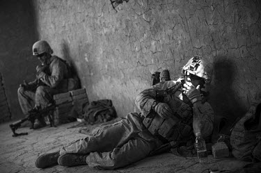 US marines take a rest during a patrol in Safar.