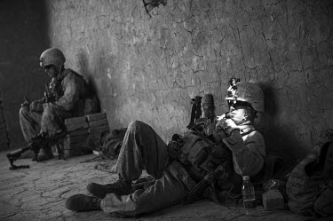 US marines take a rest during a patrol in Safar.
