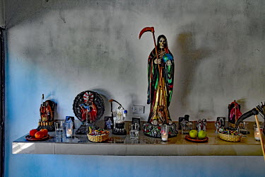 A shrine beside national road 15 that celebrates Santa Muerte (Our Lady of the Holy Death).