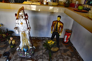 A shrine beside national road 15 that celebrates Santa Muerte (Our Lady of the Holy Death).
