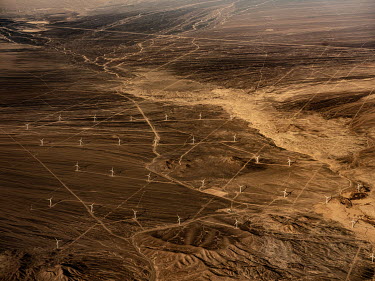 The Sierra Gorda Este wind farm that supplies power to the Chuquicamata copper mine in Atacama desert near Calama.